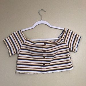 cute off the shoulder striped crop top 🍊🎊🍃